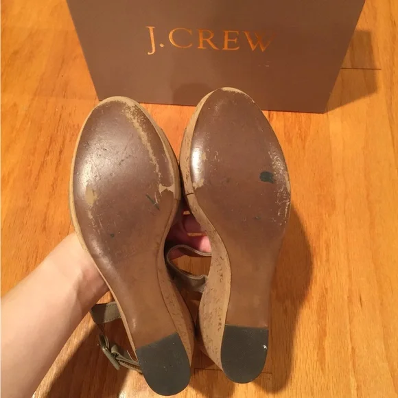 Jcrew Maryanne Leather wedge sandals, Himalayan Green, size 9, made in Italy - Picture 7 of 10